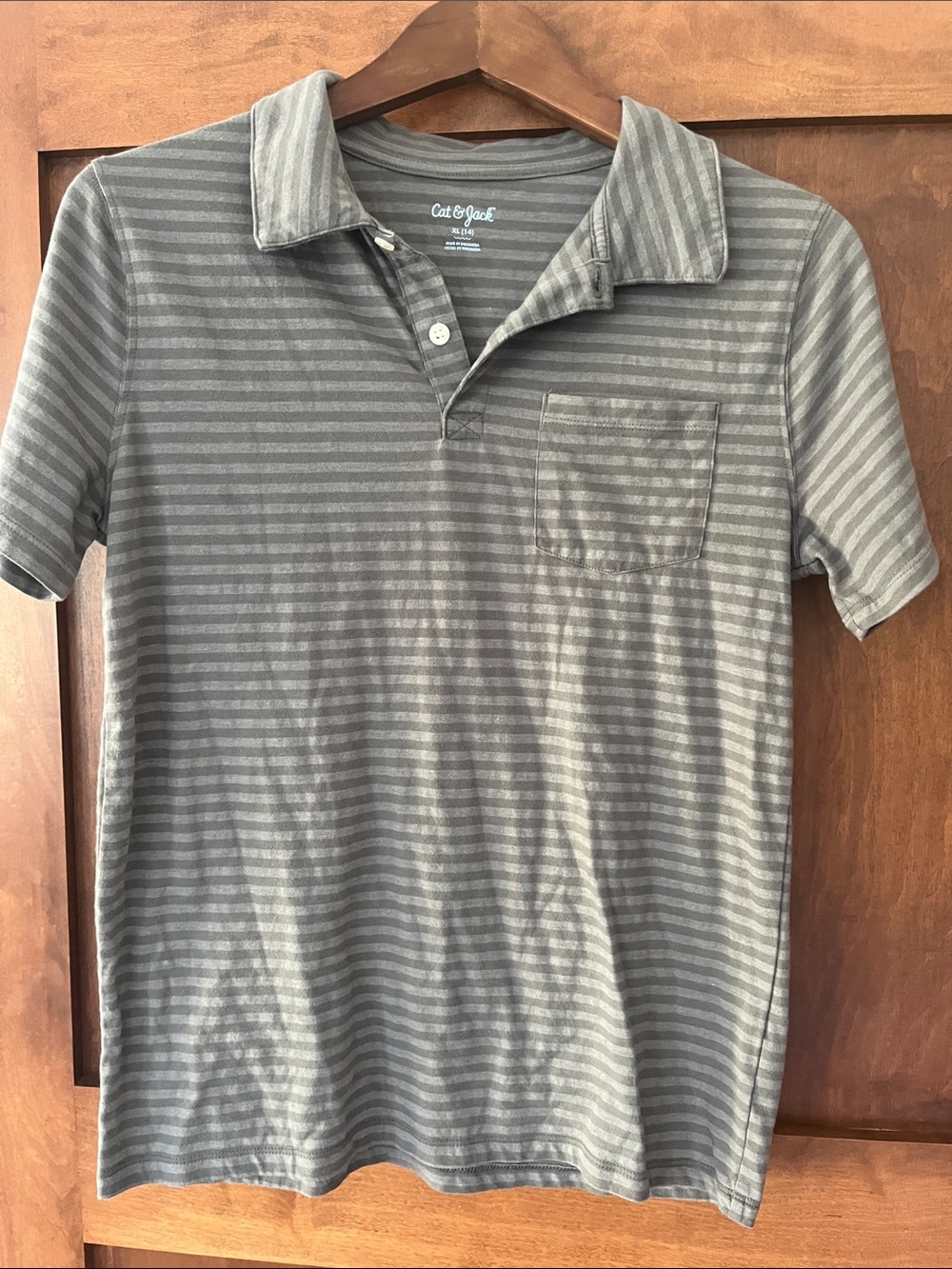 Cat & Jack Gray Striped Polo with Chest Pocket